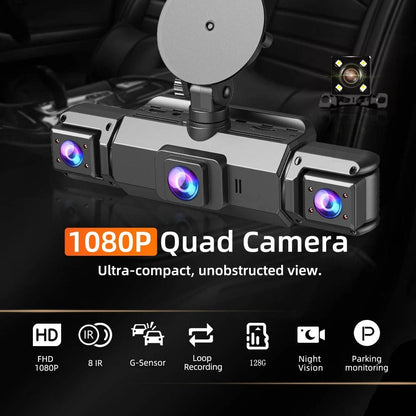 Four-Camera Wireless Dash Cam with Night Vision and Impact Detection, 1920P Front