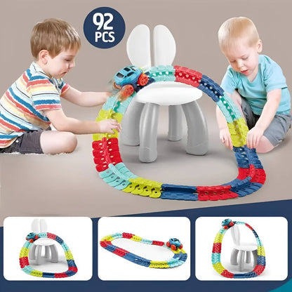 Glow in the Dark Flexible Race Track Set with Snap Together Pieces and a Detachable Body Car in 92 or 184 Pieces