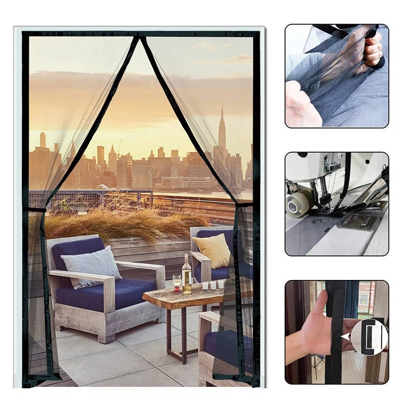 Magnetic Screen Door with Auto-Closing Panels and Machine Washable Mesh