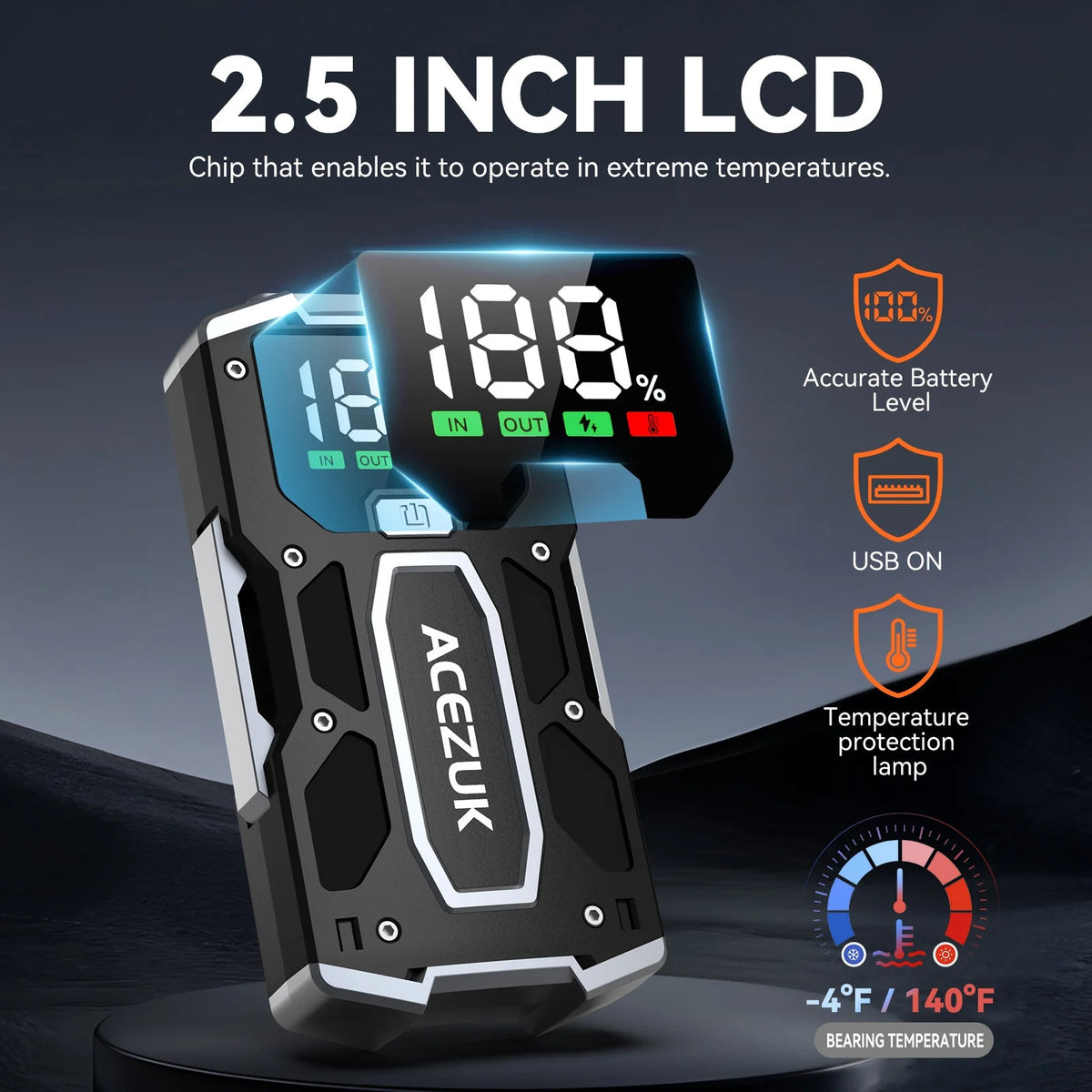 Car Jump Starter and Power Bank with 3000A Peak Output, 12800mAh Capacity