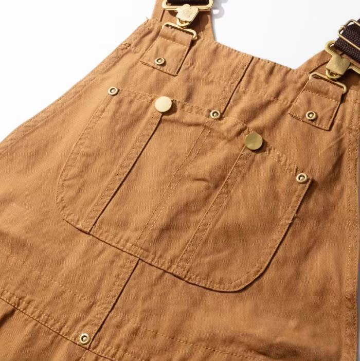 Canvas Bib Overalls with Adjustable Metal Straps and Multiple Pockets, Tapered Leg
