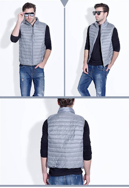 Sleeveless Down Vest with Water Resistant Shell and Stand Collar, Packable