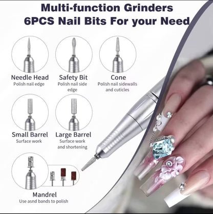 Electric Nail Drill with Six Metal Bits and LCD Speed Display, 45000 RPM