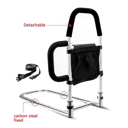 Adjustable Bed Rail with Dual Foam Handles and Storage Pocket, Tool Free Setup