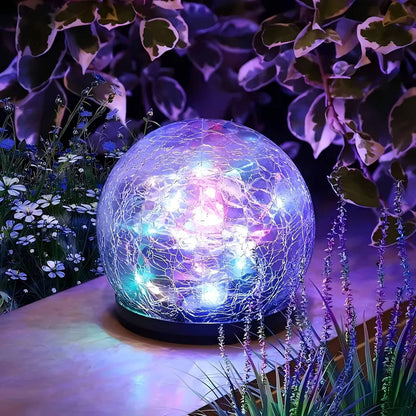 Solar Globe Pathway Lights with Cracked Glass and Automatic Dusk Sensor, 2 Pack