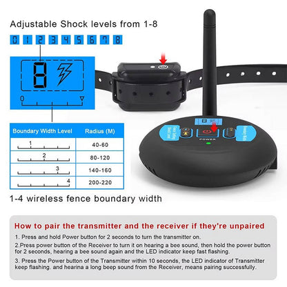 Wireless Dog Training Collar with Remote Boundary Control and Static Correction, 656ft Range
