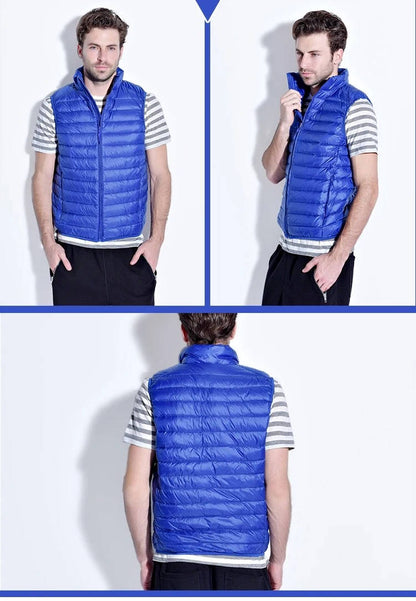 Sleeveless Down Vest with Water Resistant Shell and Stand Collar, Packable
