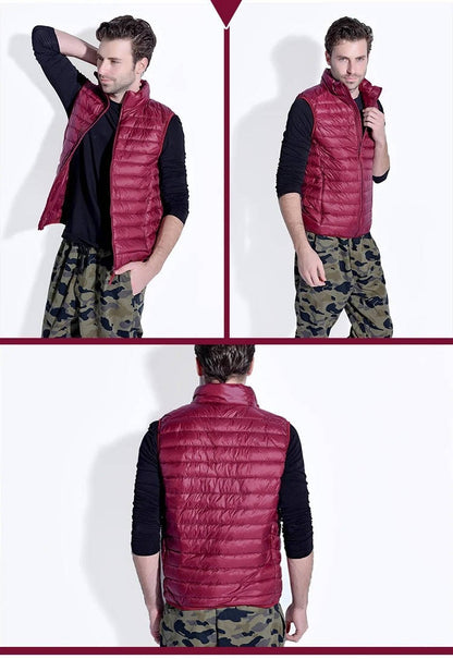 Sleeveless Down Vest with Water Resistant Shell and Stand Collar, Packable