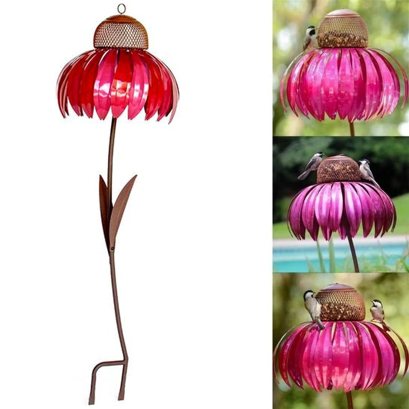 Flower Shaped Bird Feeder with Mesh Squirrel Barrier and Ground Stake All Vera Mart