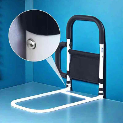 Adjustable Bed Rail with Dual Foam Handles and Storage Pocket, Tool Free Setup