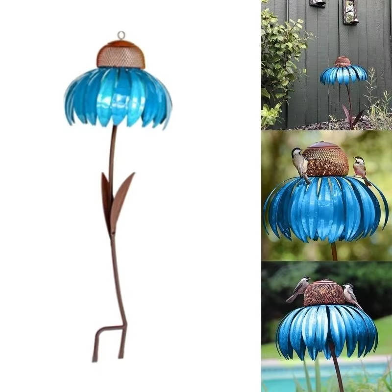 Flower Shaped Bird Feeder with Mesh Squirrel Barrier and Ground Stake All Vera Mart
