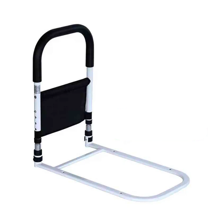 Steel Bedside Support Handle with Padded Hand Grip and Strap Mount for Home Bedrooms