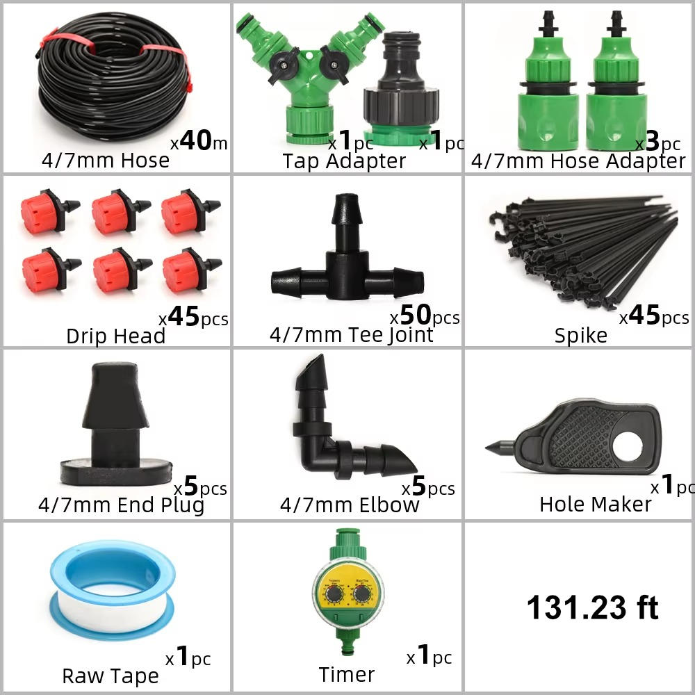 Automatic Garden Drip Irrigation System with Eight-Hole Heads and Flow Control