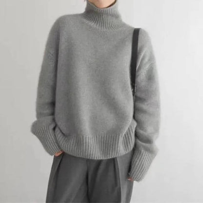 Women's Turtleneck Sweater with Stretch Knit and Full Length Sleeves, Loose Fit