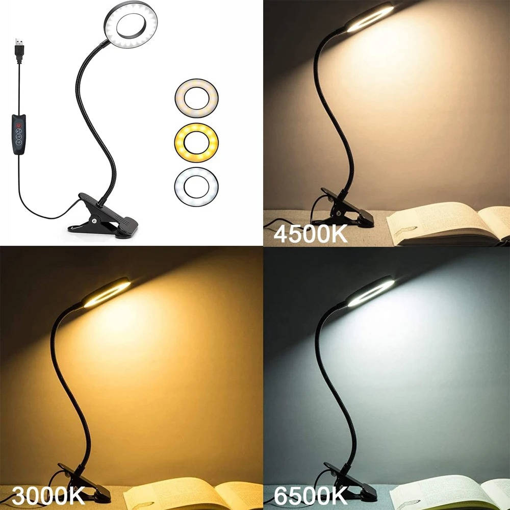 Clamp On Desk Lamp with Flexible Gooseneck and 10 Brightness Levels, 3 Color Temperatures
