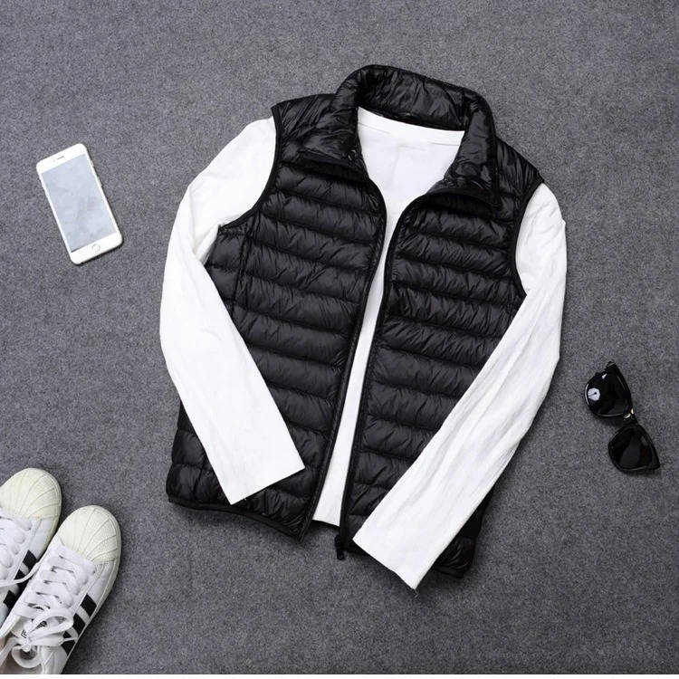 Sleeveless Down Vest with Water Resistant Shell and Stand Collar, Packable