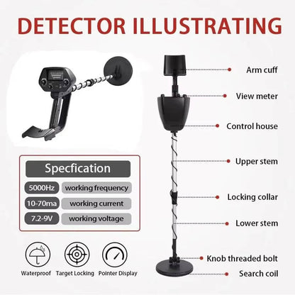 Adjustable Metal Detector with Dual Detection Modes and Waterproof Coil, 11.81in Depth