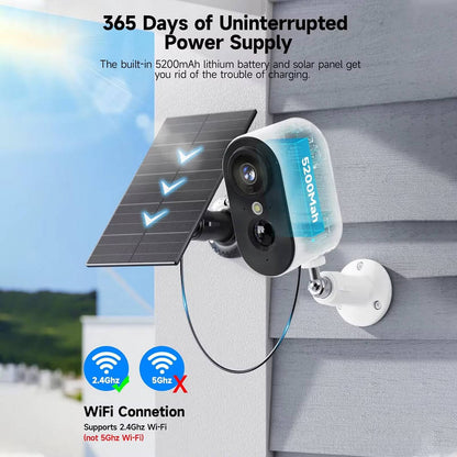Solar Outdoor Security Camera 2 Pack with 2K HD and Motion Detection, Night Vision Siren