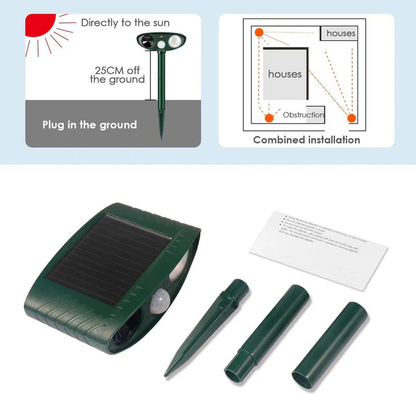 Solar Powered Ultrasonic Animal Repeller with Motion Sensor, Flashing LED Light and Ground Stake