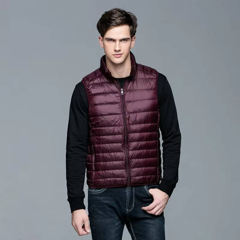 Sleeveless Down Vest with Water Resistant Shell and Stand Collar, Packable