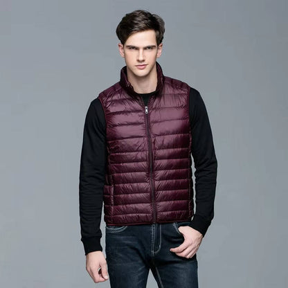 Sleeveless Down Vest with Water Resistant Shell and Stand Collar, Packable