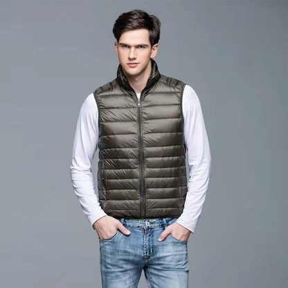 Sleeveless Down Vest with Water Resistant Shell and Stand Collar, Packable