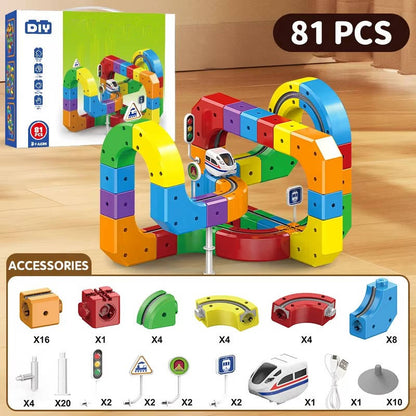 Magnetic Modular Train Set with USB Rechargeable Motor and Flexible Track Pieces