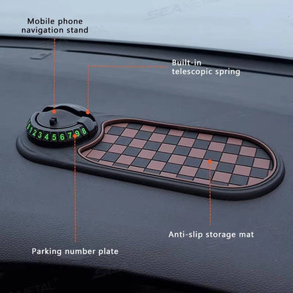Dashboard Phone Mount with 360-Degree Rotation and Storage Compartments