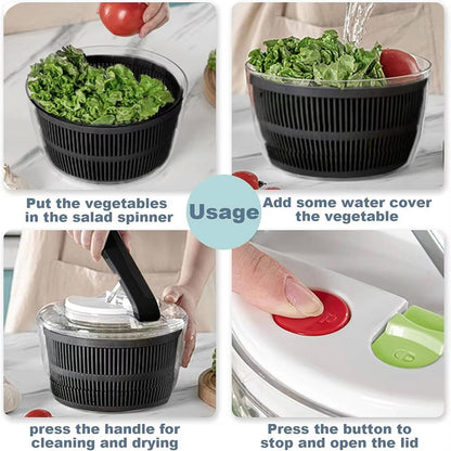 Salad Spinner 3L with One Hand Press and Instant Brake Button, Removable Colander Basket