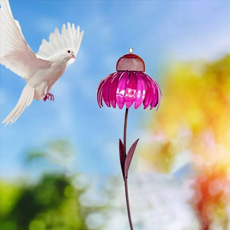 Flower Shaped Bird Feeder with Mesh Squirrel Barrier and Ground Stake All Vera Mart