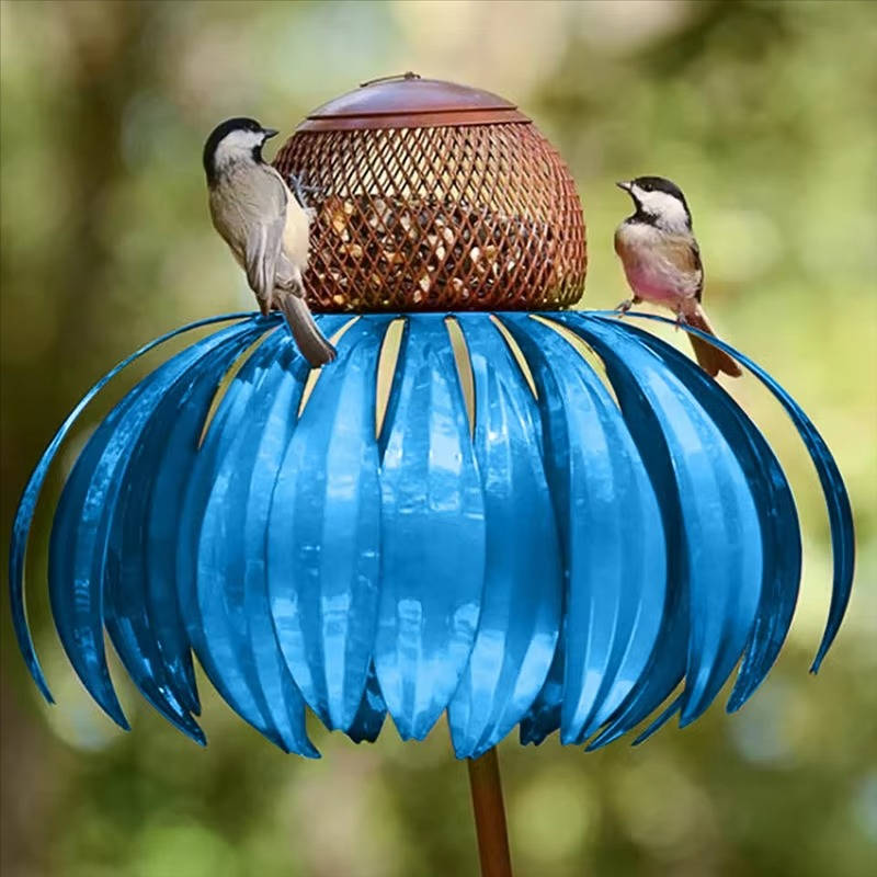 Flower Shaped Bird Feeder with Mesh Squirrel Barrier and Ground Stake All Vera Mart