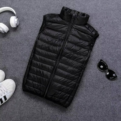 Sleeveless Down Vest with Water Resistant Shell and Stand Collar, Packable