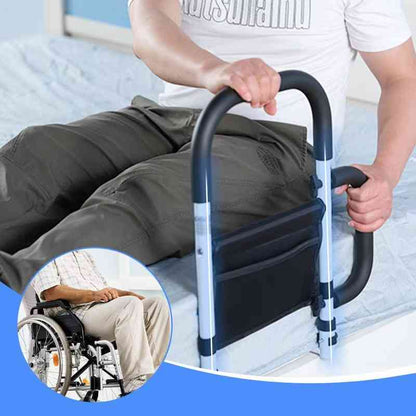 Adjustable Bed Rail with Dual Foam Handles and Storage Pocket, Tool Free Setup