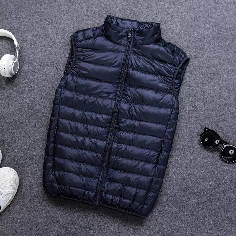 Sleeveless Down Vest with Water Resistant Shell and Stand Collar, Packable