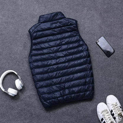 Sleeveless Down Vest with Water Resistant Shell and Stand Collar, Packable