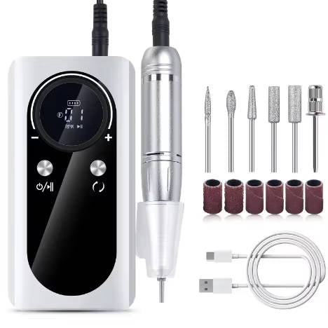 Electric Nail Drill with Six Metal Bits and LCD Speed Display, 45000 RPM