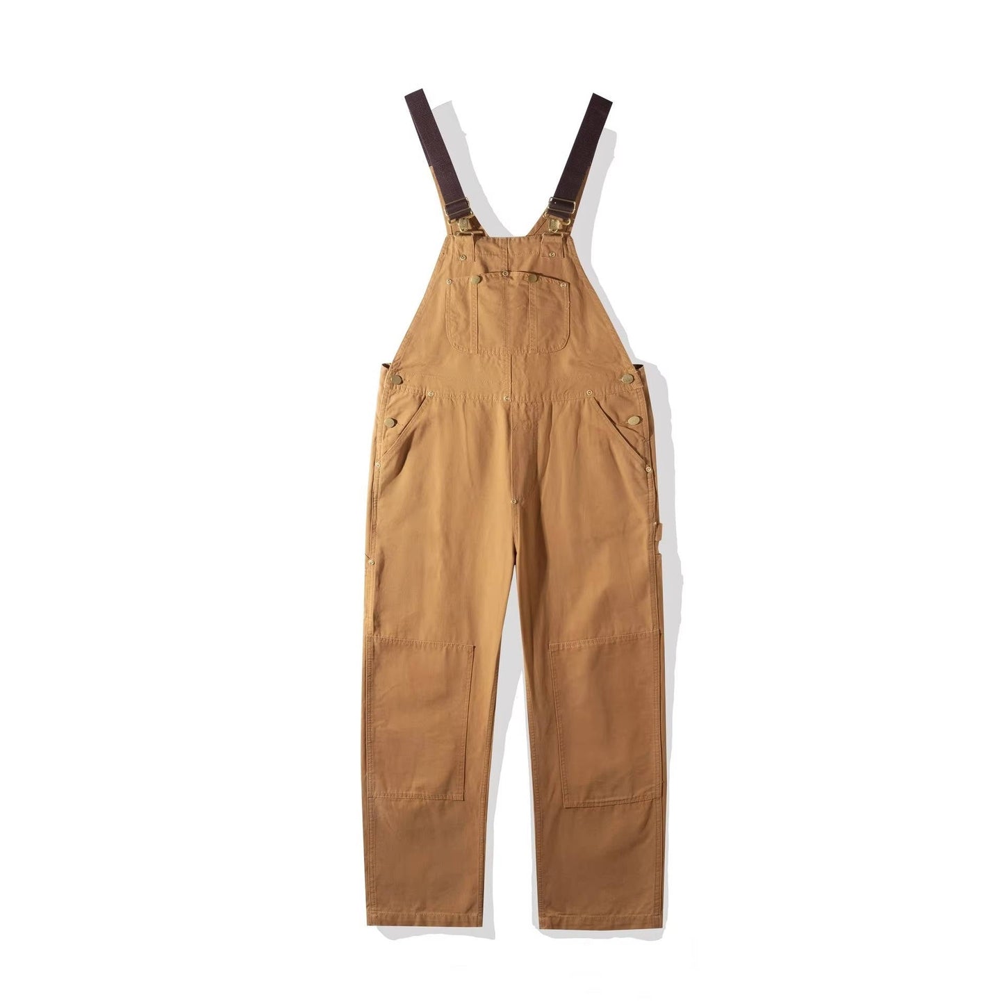 Canvas Bib Overalls with Adjustable Metal Straps and Multiple Pockets, Tapered Leg