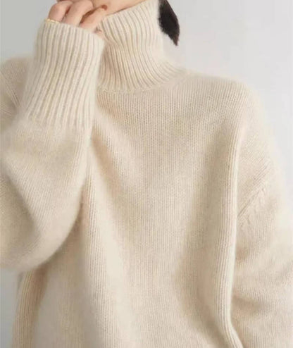 Women's Turtleneck Sweater with Stretch Knit and Full Length Sleeves, Loose Fit