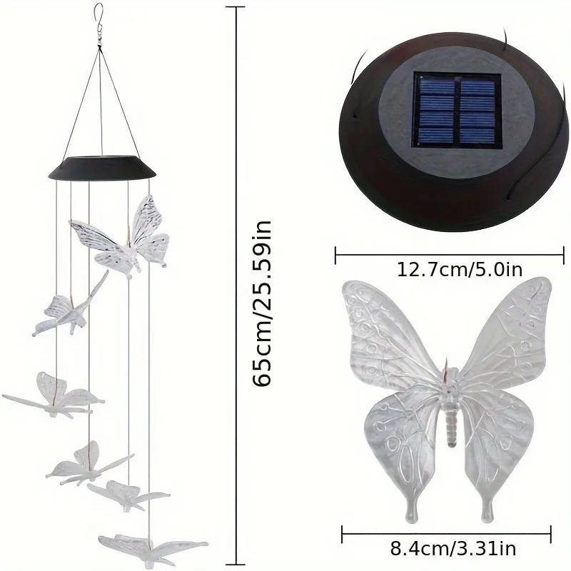 Hanging Solar Wind Chimes with Six Rotating LED Colors and Automatic Dusk Sensor