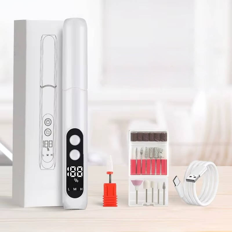 Electric Nail Drill with 8 Interchangeable Bits and LED Display for Gel, Acrylic, and Dip Nails