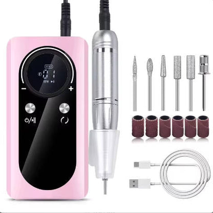 Electric Nail Drill with Six Metal Bits and LCD Speed Display, 45000 RPM
