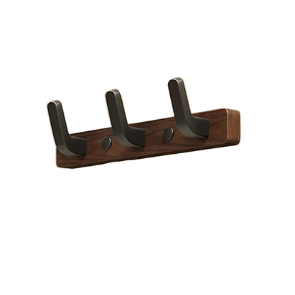 Wall Mounted Coat Rack with 4 Steel Hooks and Solid Wood Base, Matte Black