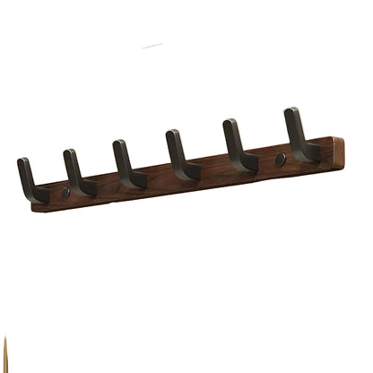 Wall Mounted Coat Rack with 4 Steel Hooks and Solid Wood Base, Matte Black
