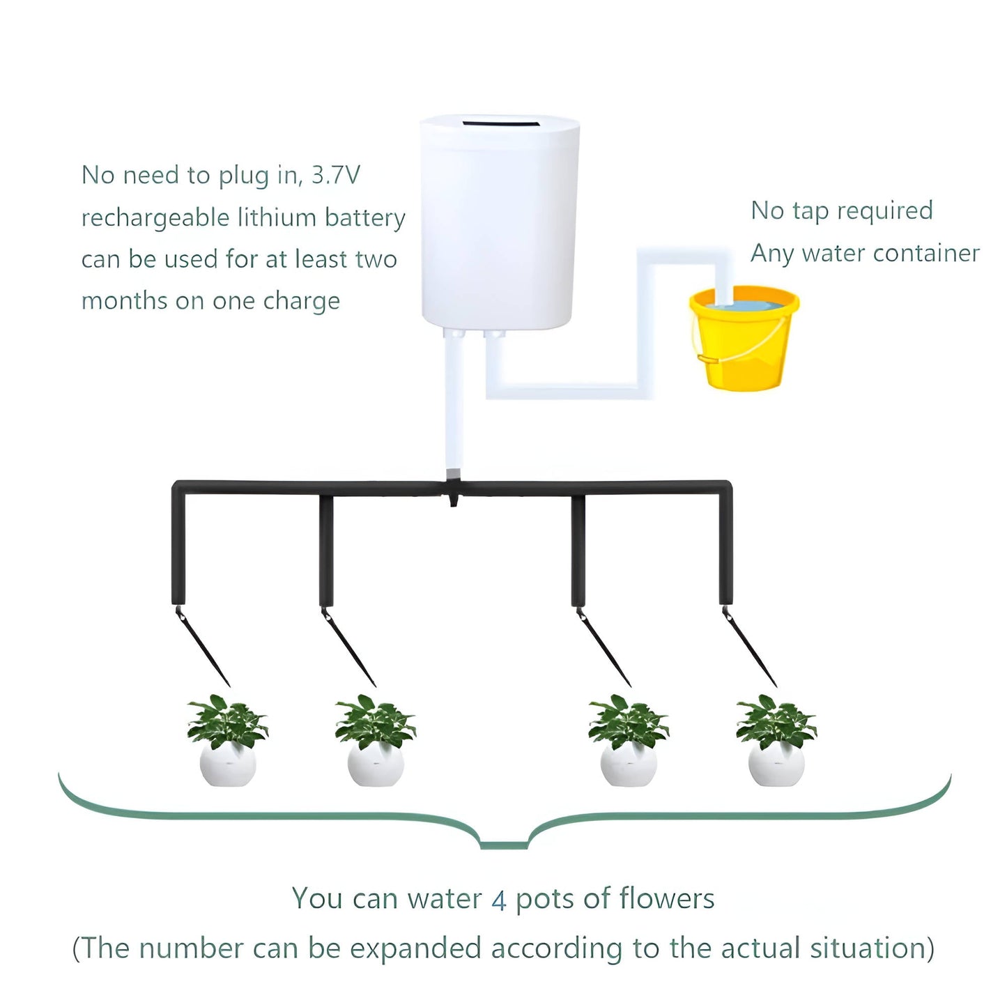 Plant Watering System with Rechargeable Battery and LCD Timer for 2-8 Pots