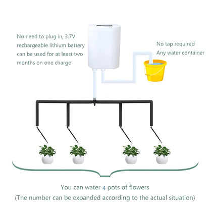 Plant Watering System with Rechargeable Battery and LCD Timer for 2-8 Pots