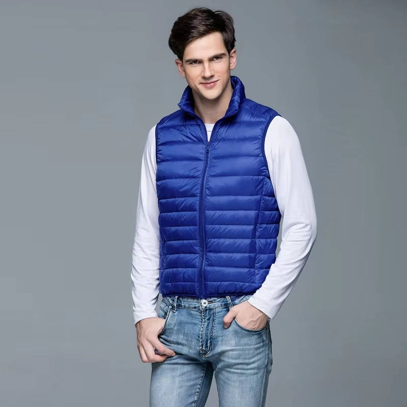 Sleeveless Down Vest with Water Resistant Shell and Stand Collar, Packable