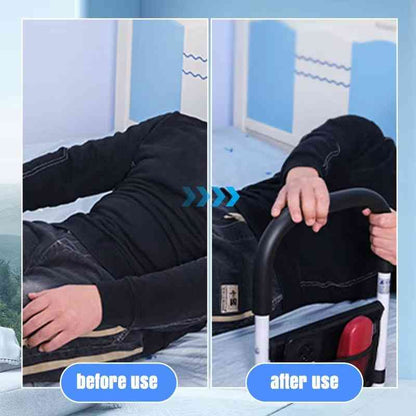 Adjustable Bed Rail with Dual Foam Handles and Storage Pocket, Tool Free Setup