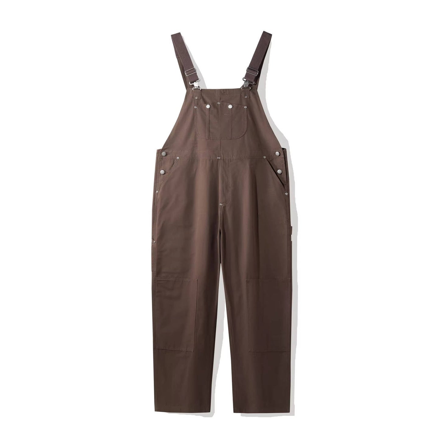Canvas Bib Overalls with Adjustable Metal Straps and Multiple Pockets, Tapered Leg