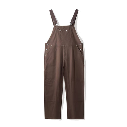 Canvas Bib Overalls with Adjustable Metal Straps and Multiple Pockets, Tapered Leg