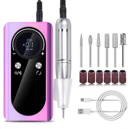 Electric Nail Drill with Six Metal Bits and LCD Speed Display, 45000 RPM